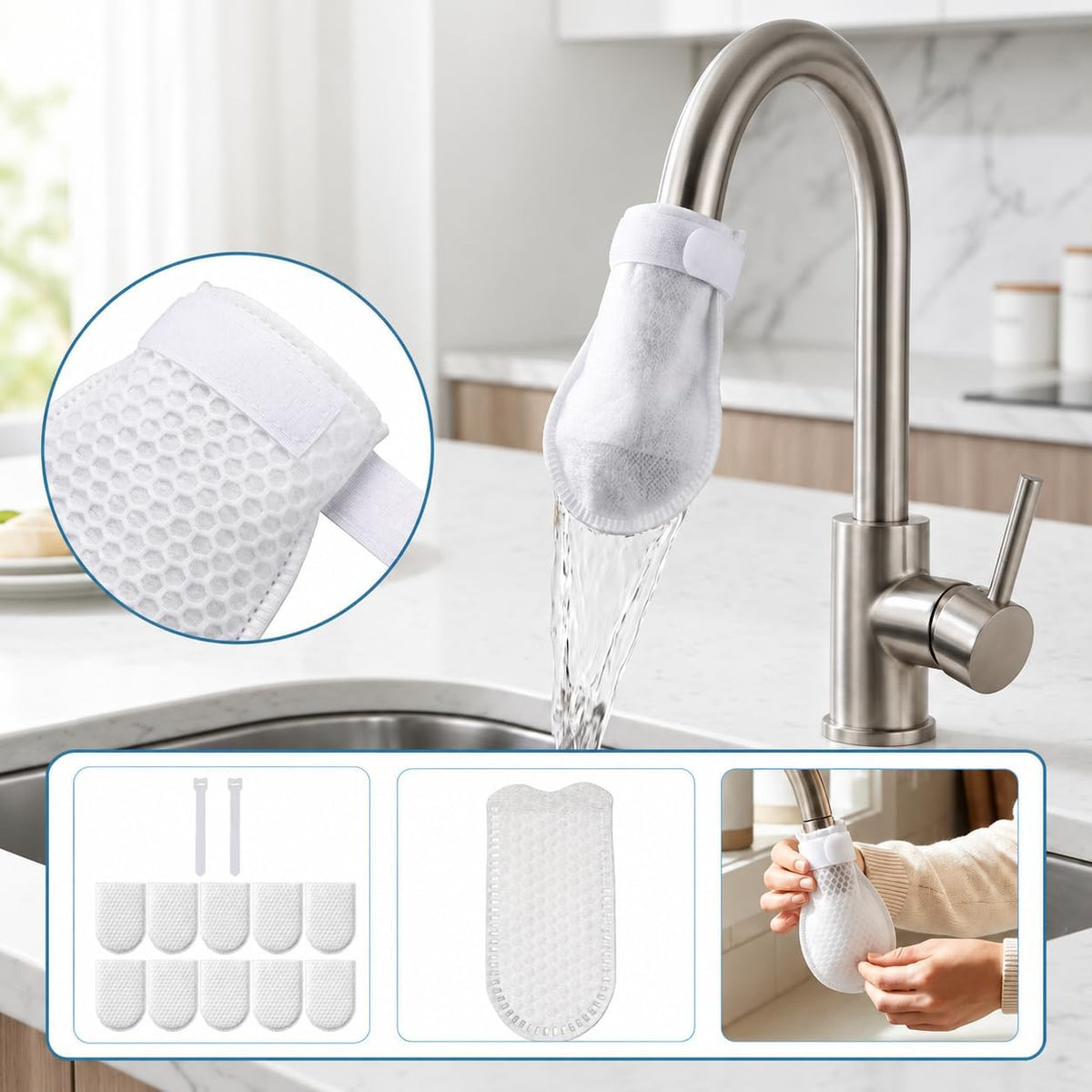 Lot de 40 filtres à eau et 10 attaches-câbles réutilisables à velcro